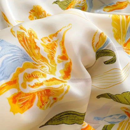 Floral Yellow Print Square Scarf