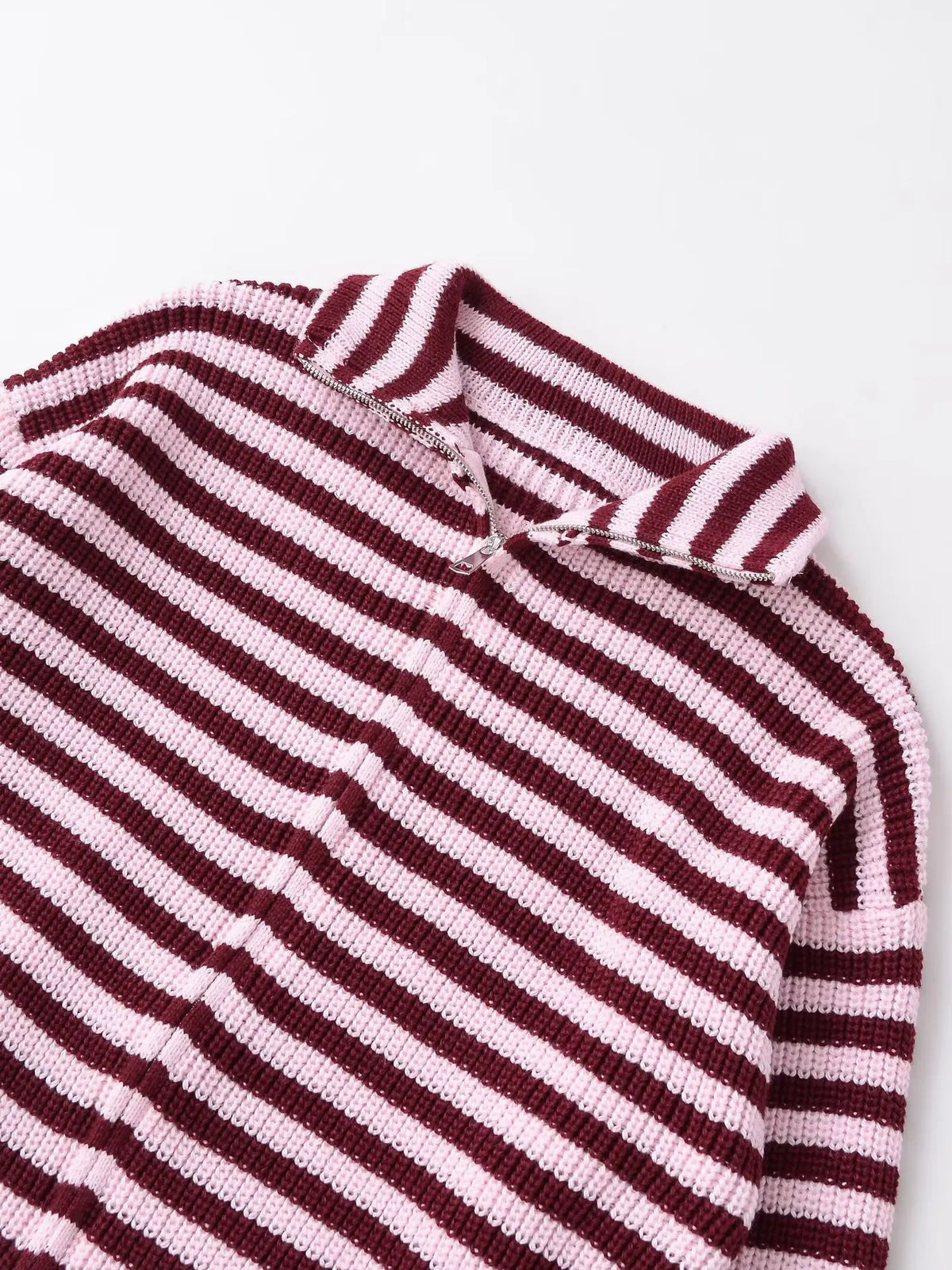 Striped Zip-Up Knit Cardigan
