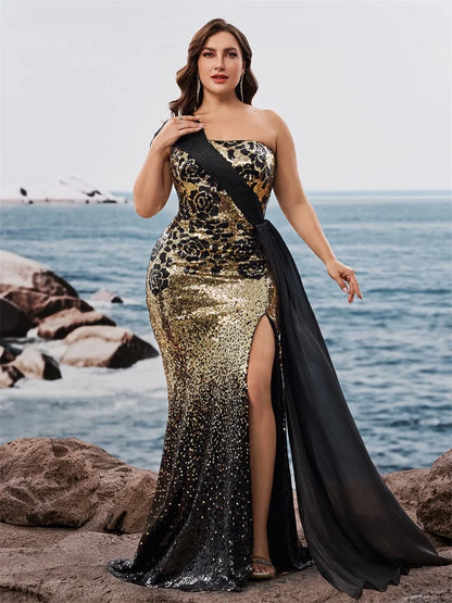 Plus Size Elegant off-shoulder Sleeveless Evening Dresses