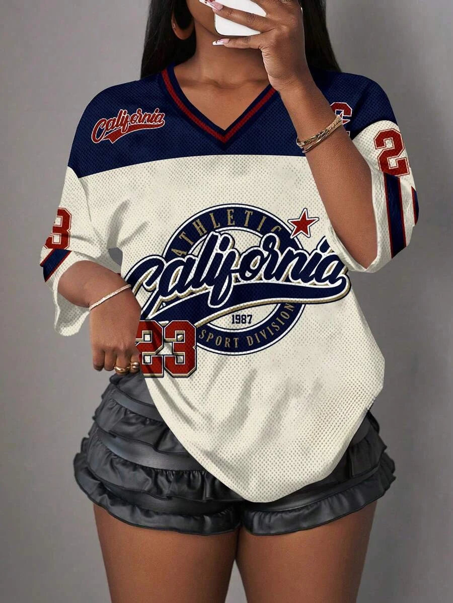 V-Neck Letter Print T-Shirt