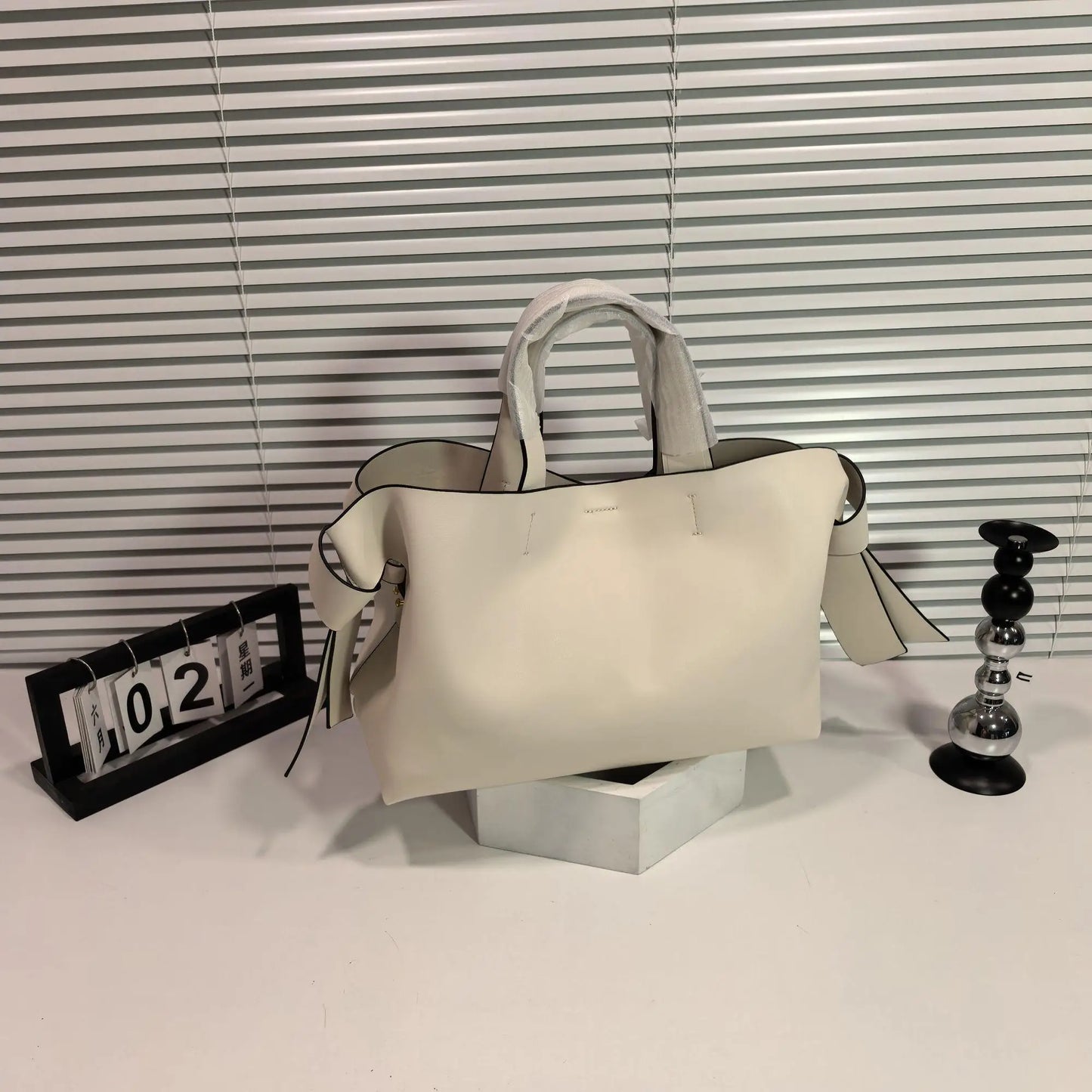 Bow-Accent Leather Tote