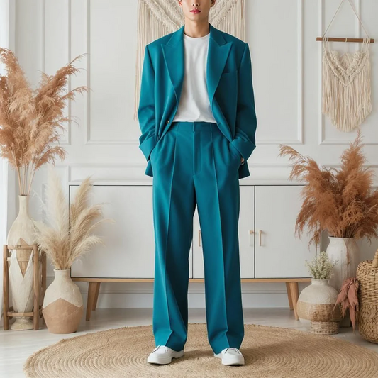 Peak-Lapel Loose Casual Suit Set
