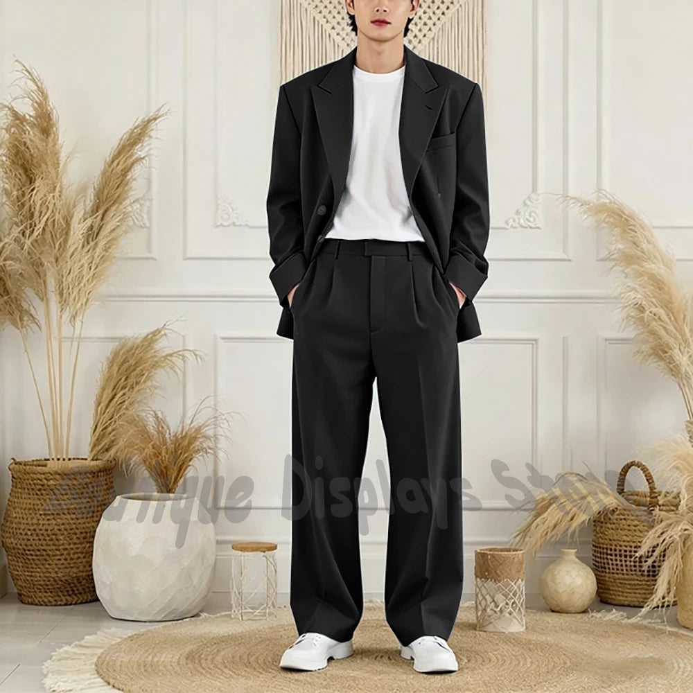 Peak-Lapel Loose Casual Suit Set
