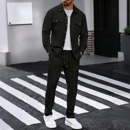 Waffle Long-Sleeve Cardigan Pants Set