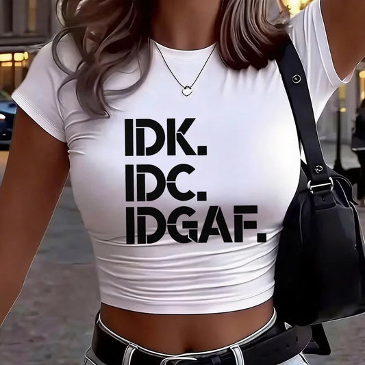 Crew Neck Letter Print Crop Tee