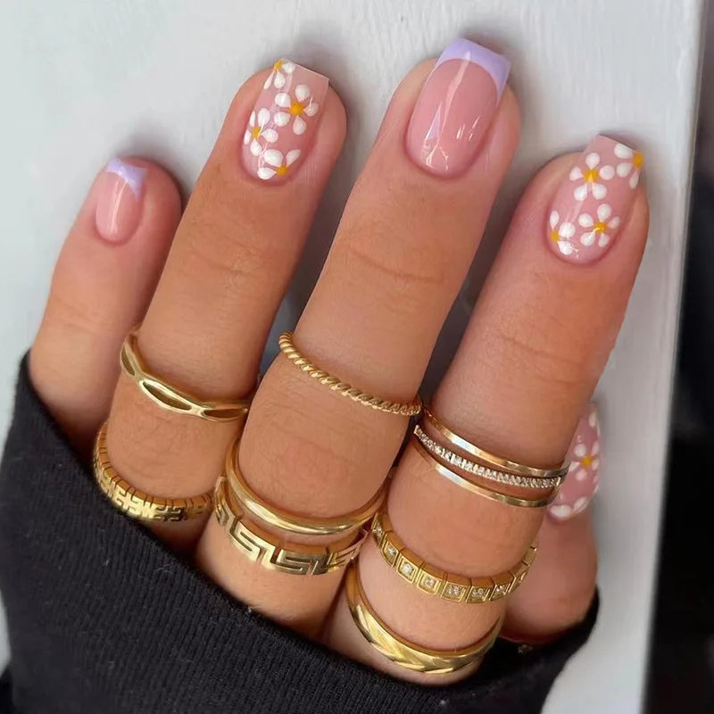 Pink Floral Press On Nails