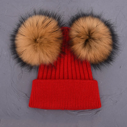 Double Fur Pompom Beanie