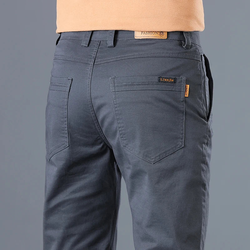 Cotton Solid Slim Straight Trousers
