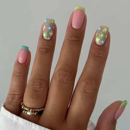 Pink Floral Press On Nails