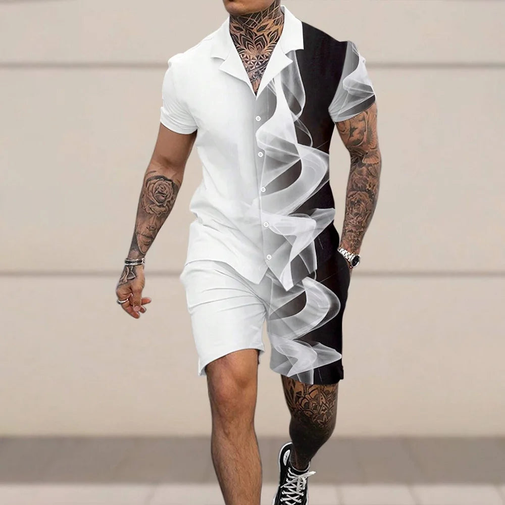 Vintage Button-Down Shirt Shorts Set