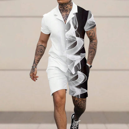 Vintage Button-Down Shirt Shorts Set