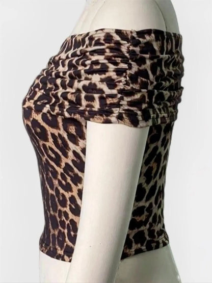 Leopard Ruffle-Shoulder Top