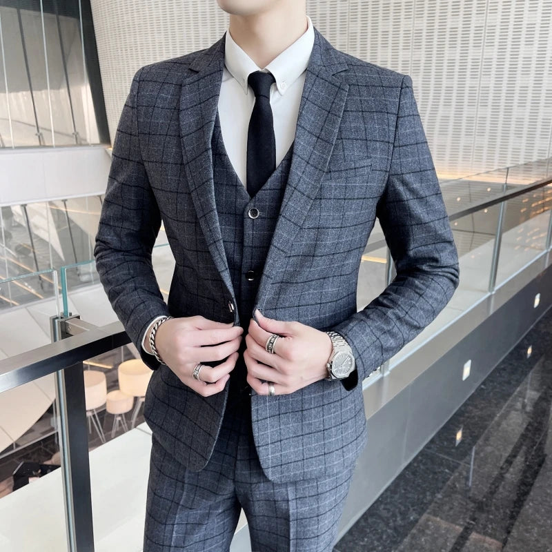 Plaid Three-Piece Wedding Suit Ensemble