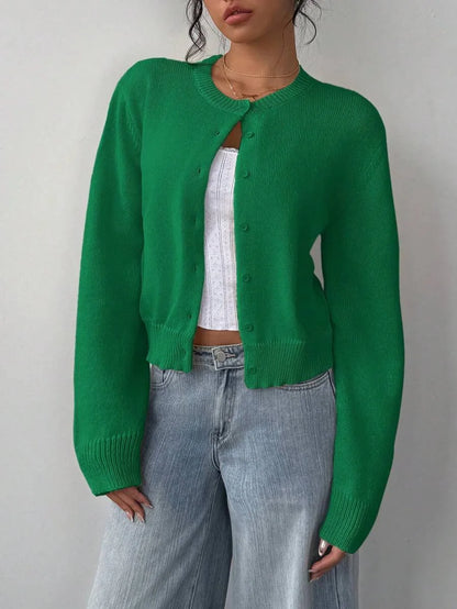 Cropped Button-Front Knit Cardigan