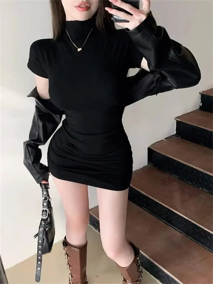 Ribbed Turtleneck Mini Dress