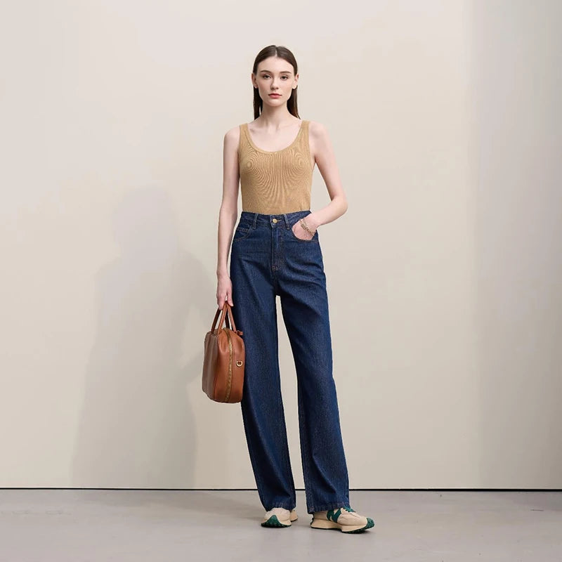 Amii Letter Embossed Jeans