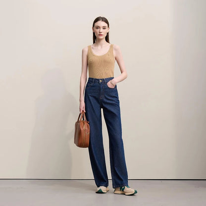 Amii Letter Embossed Jeans