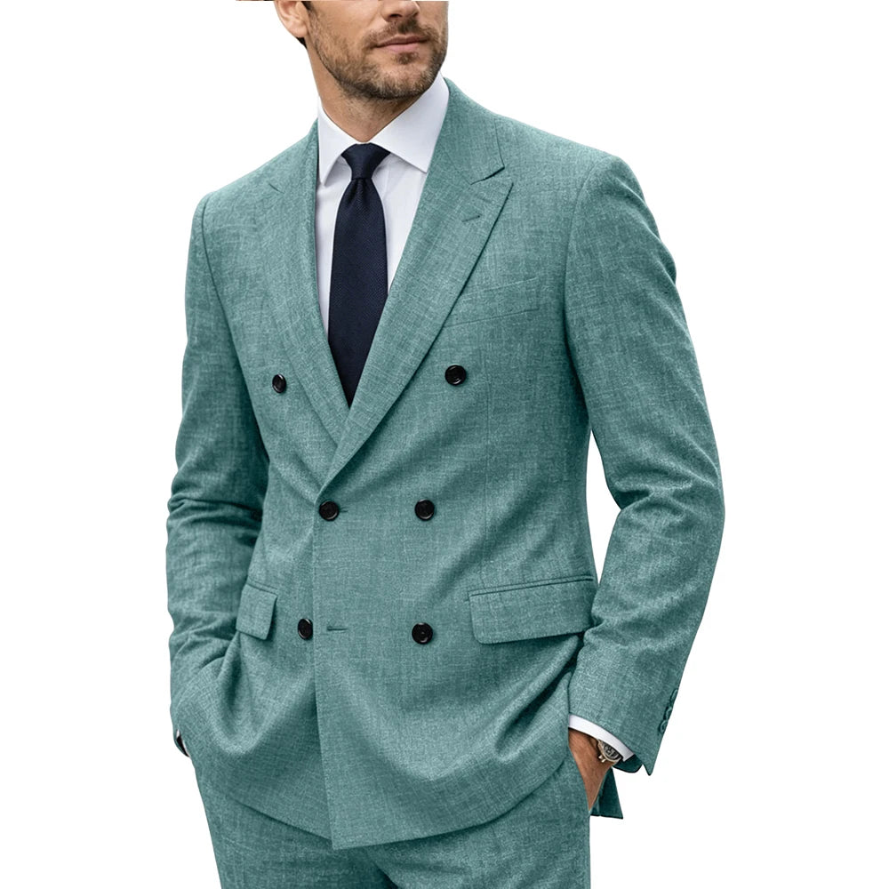 Linen Double-Breasted Peak-Lapel Suit