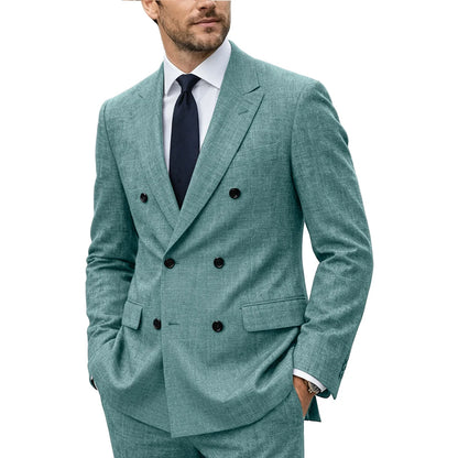 Linen Double-Breasted Peak-Lapel Suit
