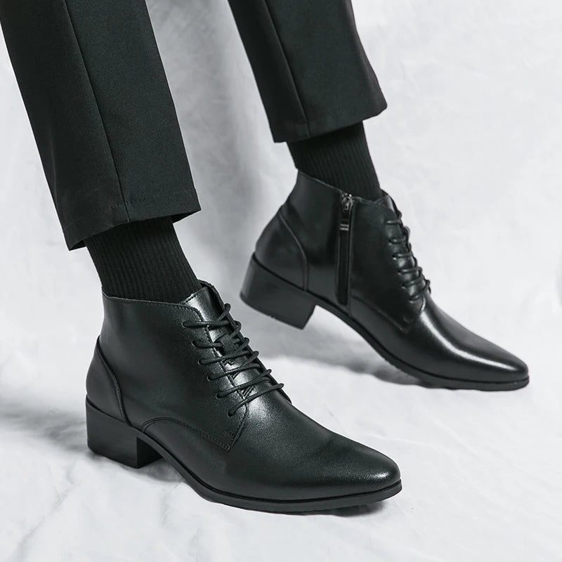 Leather Round Toe Ankle Boots