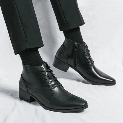 Leather Round Toe Ankle Boots