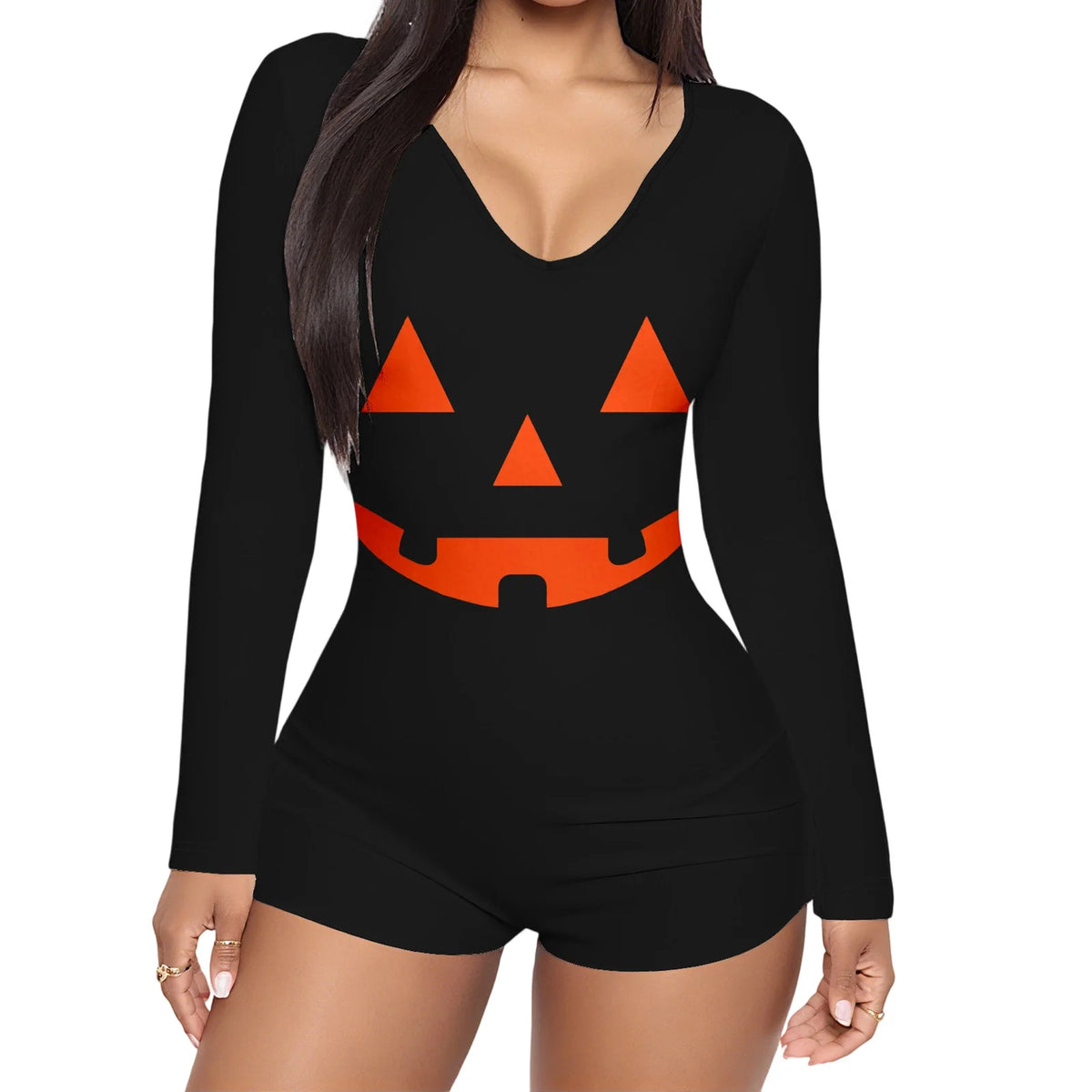 Halloween Print Long-Sleeve Jumpsuit