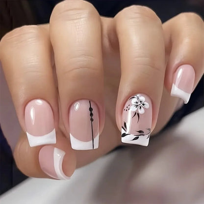 Pink Floral Press Nails