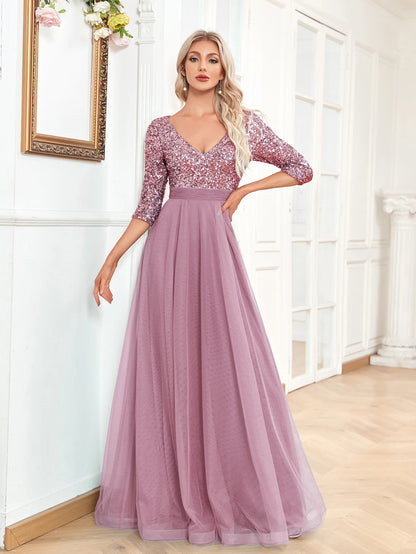 Tiered Sequin Gown