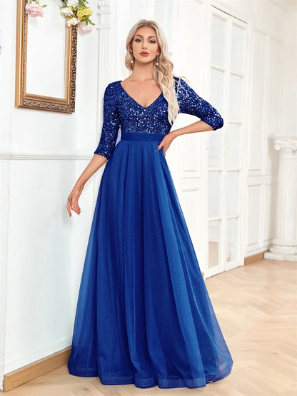 Luxury Floor Length V-Neck Evening Dress