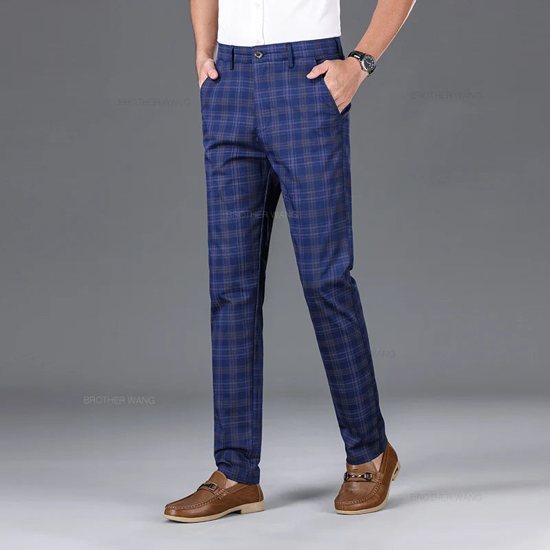Cotton Plaid Slim Fit Trousers