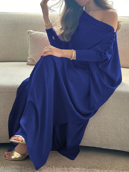 Vintage Solid Maxi Robe Dress