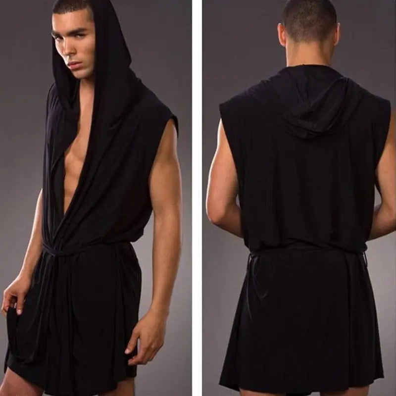 Sleeveless Silky Hooded Bathrobe