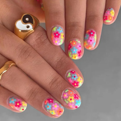 Pink Floral Press On Nails