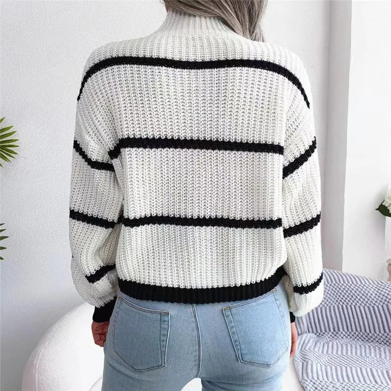 Striped Mock Neck Sweater