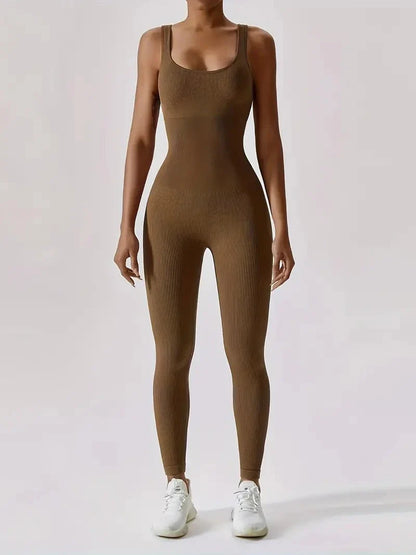 Solid Color Ribbed Yoga Jumpsuit
