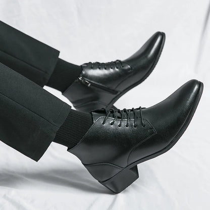 Leather Round Toe Ankle Boots