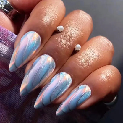Green Cat Eye Almond Nails