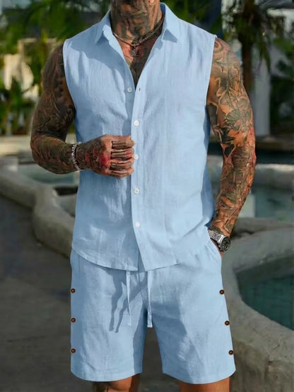 Linen Shirt Shorts Set