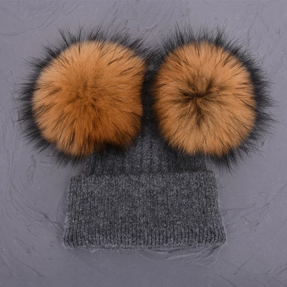 Double Fur Pompom Beanie