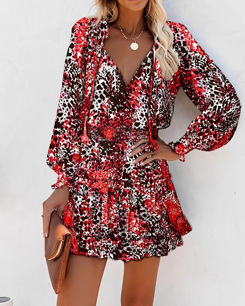 Leopard Print V-Neck Mini Dress