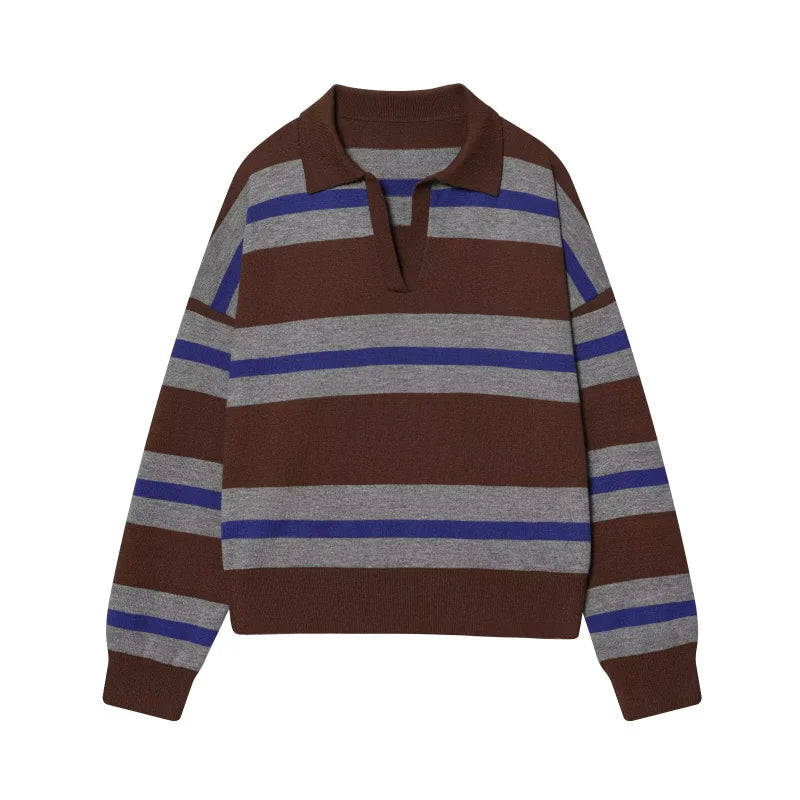Yellow Striped Polo Neck Sweater