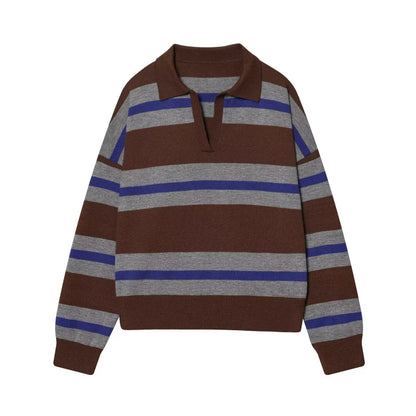 Yellow Striped Polo Neck Sweater