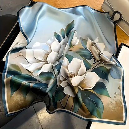 Lotus Print Silk Square Scarf