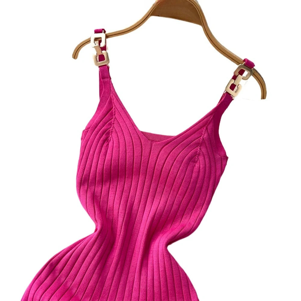 Buckle-Detail Spaghetti Strap Midi Dress