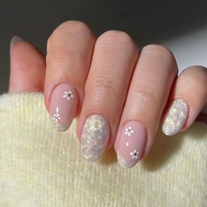Pink Floral Almond Press On Nails