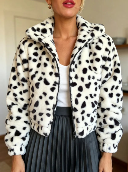 Dalmatian Print Cropped Zip Jacket