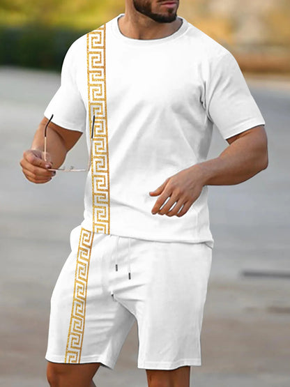 Striped Print Short-Sleeve Sports Set