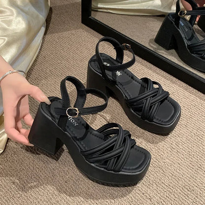 Buckle Square Heel Sandals