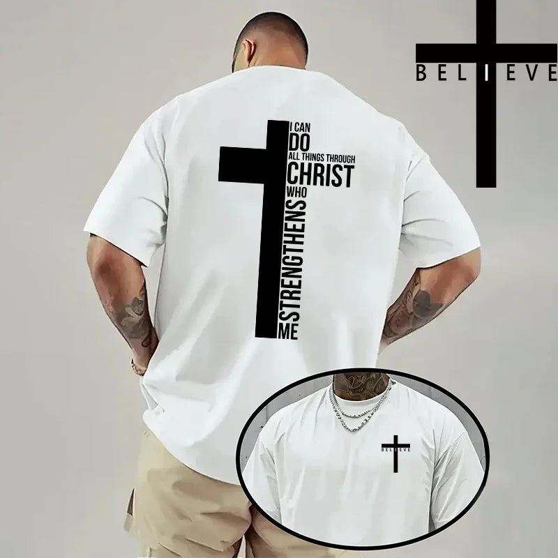 Jesus Cross Print Cotton Tee