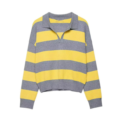 Striped Collared Knit Sweater